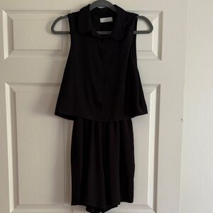 Black Sleeveless Button-Up Romper